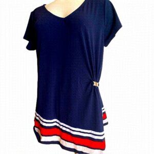 CLASSY Size Ladys Large Cleo Dress Top, EUC, Navy/Red